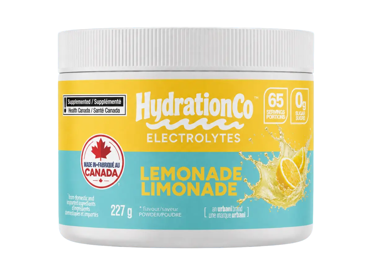 HydrationCo Lemonade electrolyte powder tub